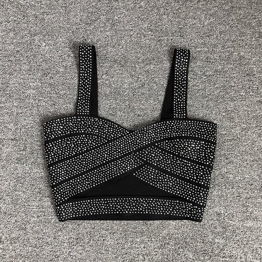 Bandage Hollow Out Rhinestone Crop Top