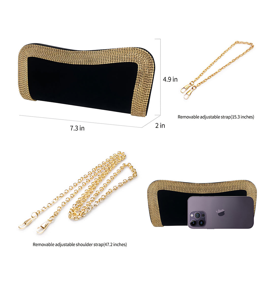 Gold Rhinestone Suede Clutch