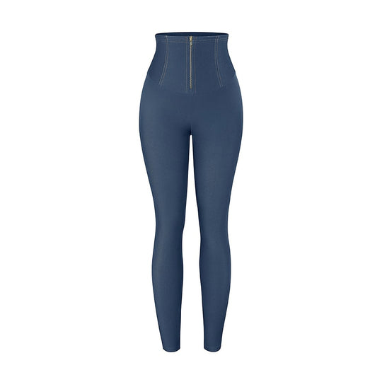 Faux Denim Mid-Rise Zipper Leggings