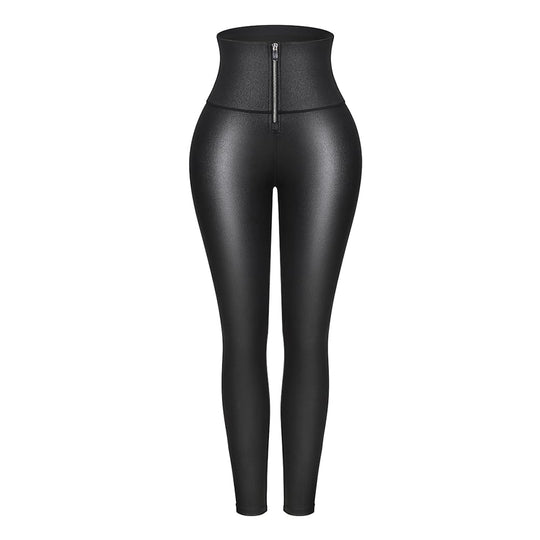 Faux Leather Mid-Rise Zipper Leggings