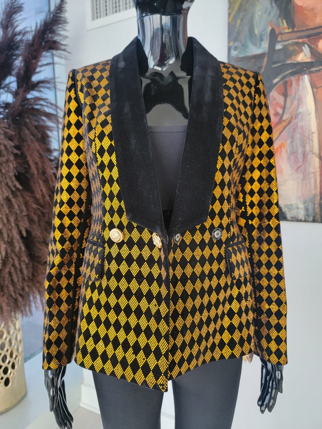 Plaid Diamond Velvet Blazer