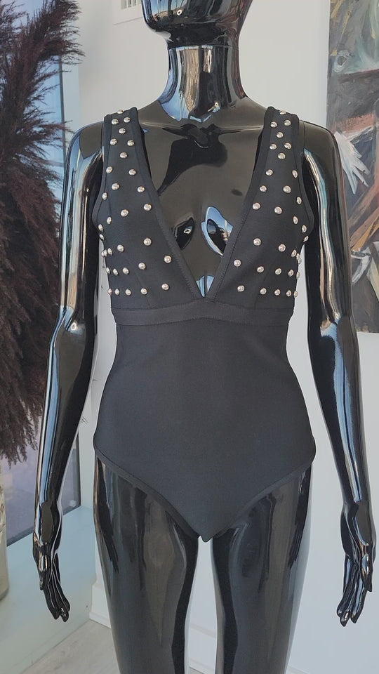 Studded Bandage Thong Bodysuit