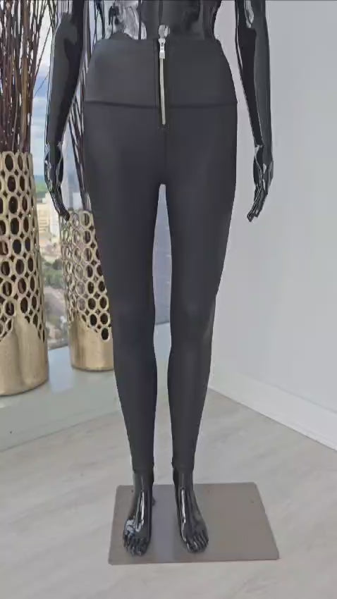 Faux Leather Mid-Rise Zipper Leggings