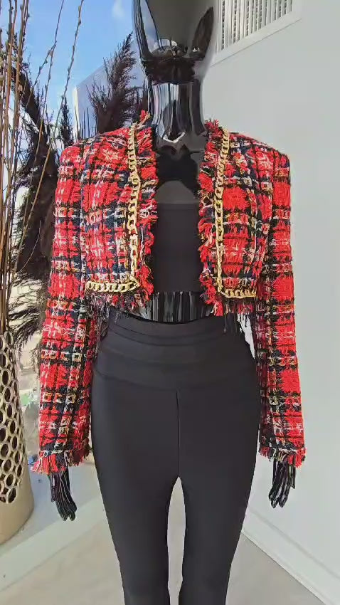 Red Crop Tweed Jacket