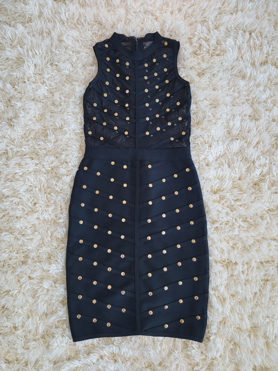 Gold Studded Bandage Dress - Sleeveless