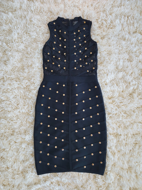 Gold Studded Bandage Dress - Sleeveless